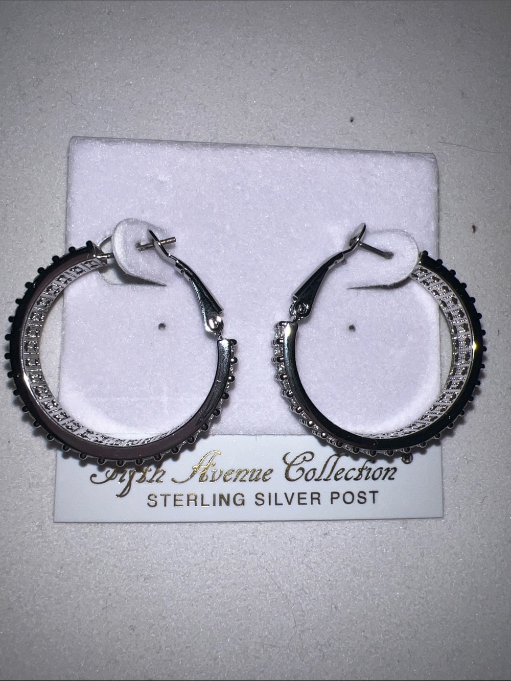 Fifth Avenue Collection Silver Hoop Earrings with Clear Stones
